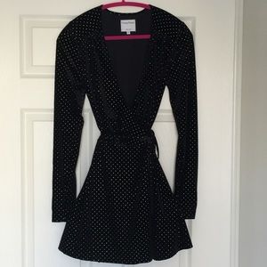 Privacy Please black with gold dots wrap dress